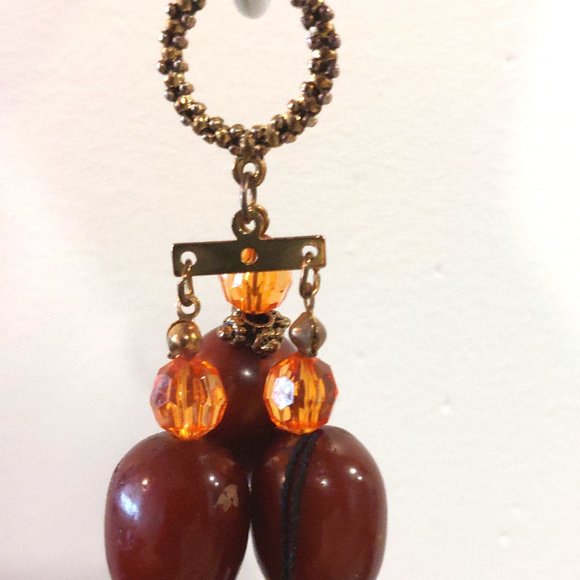 VINTAGE Women's Brown Wood/Plastic Beads w/Brass Separators & Larait Closure - Picture 8 of 13